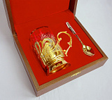 Подстаканник со стаканом сувенирный (позолота-эмаль) Златоуст